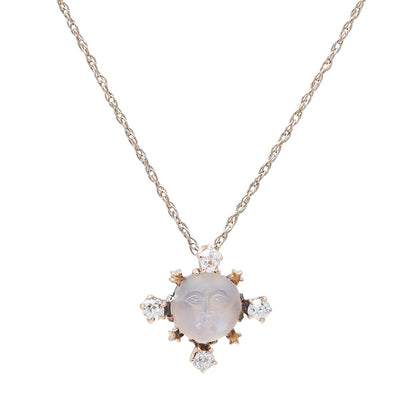 Late Victorian 14k Diamond + Moonstone Pendant