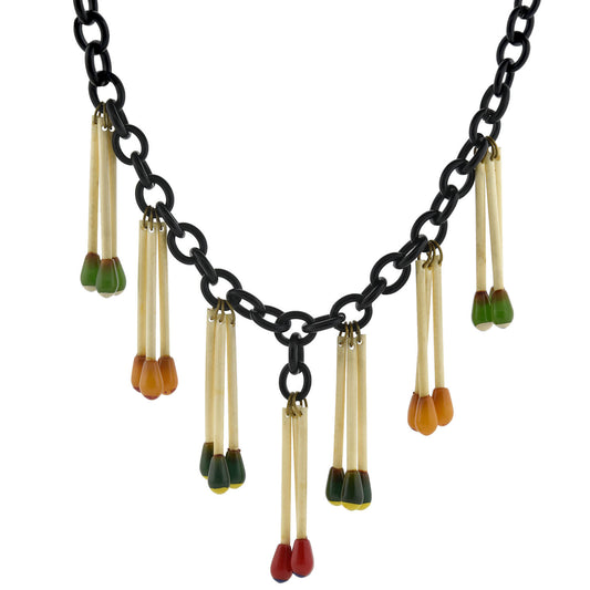 Retro Rare Brass Bakelite Matchstick Pendant Necklace 27.5