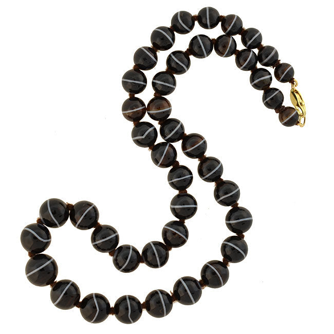 Victorian 14kt Graduated Banded Agate Bead Necklace 25.5