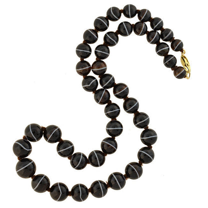 Victorian 14kt Graduated Banded Agate Bead Necklace 25.5