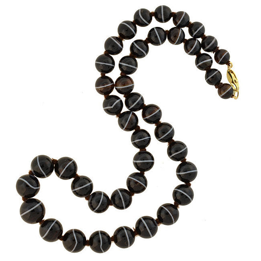 Victorian 14kt Graduated Banded Agate Bead Necklace 25.5