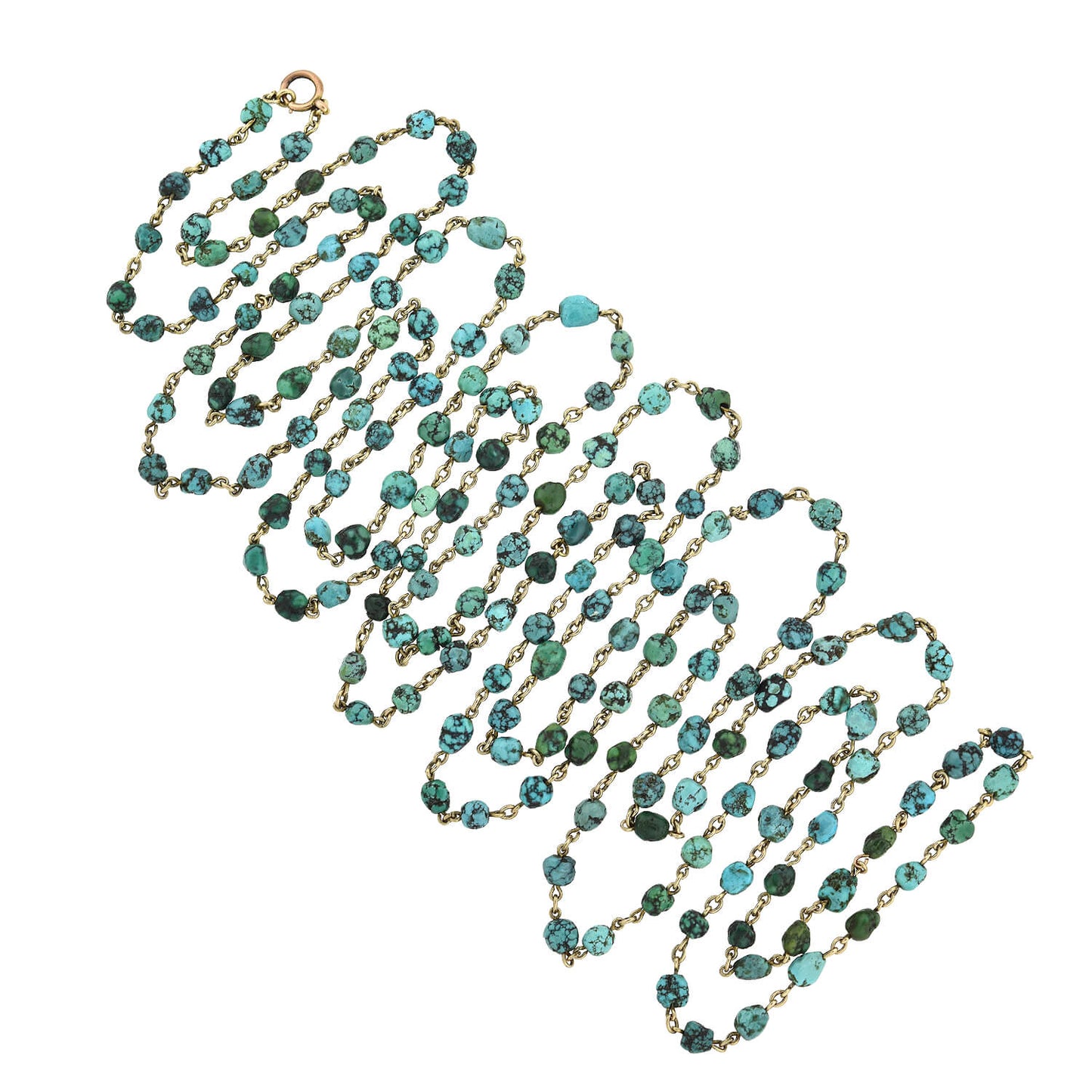 Late Art Deco 10kt + Turquoise Long Chain 91