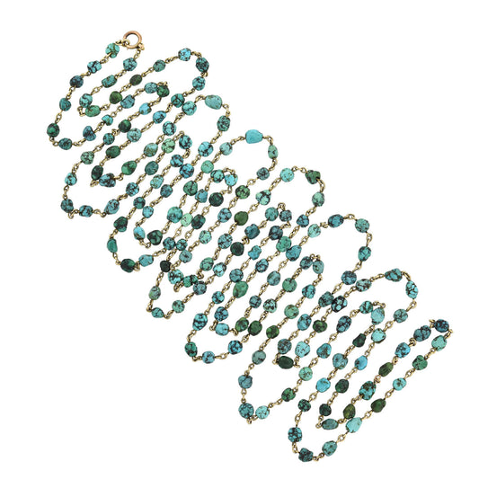 Late Art Deco 10kt + Turquoise Long Chain 91