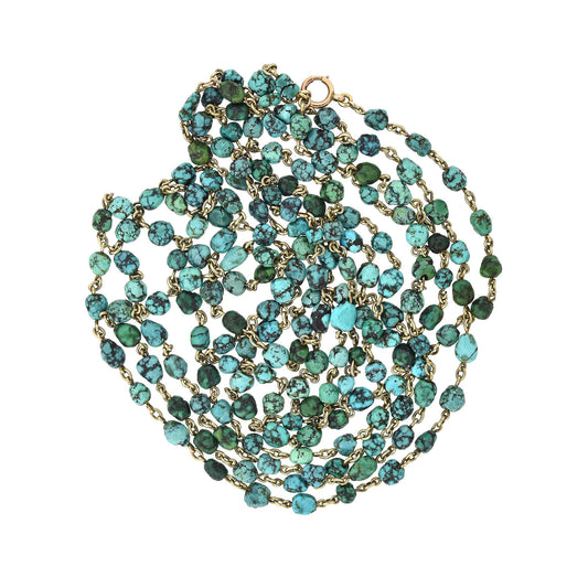 Late Art Deco 10kt + Turquoise Long Chain 91