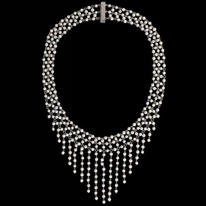 Edwardian Platinum, Diamond & Pearl Festoon Necklace