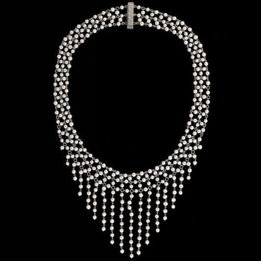 Edwardian Platinum, Diamond & Pearl Festoon Necklace