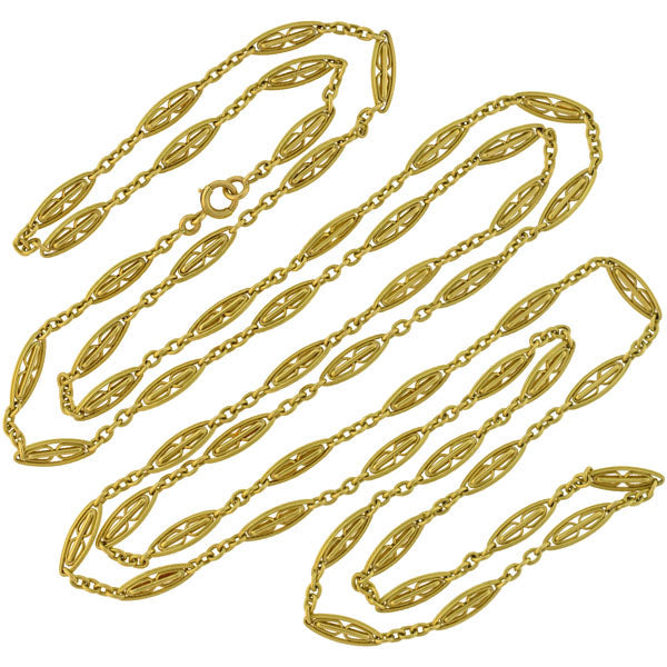 Victorian Long French 18kt Gold Link 60 Chain Necklace 42 Grams