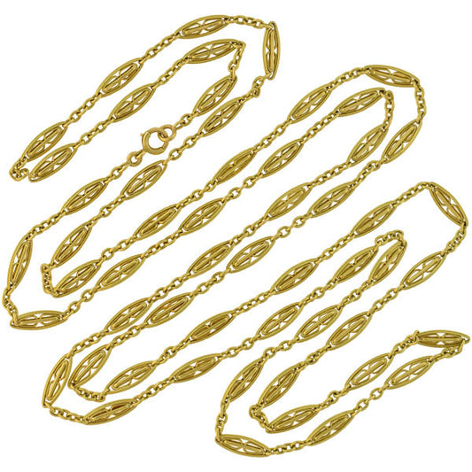 Victorian Long French 18kt Gold Link 60 Chain Necklace 42 Grams