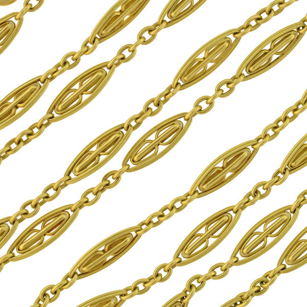 Victorian Long French 18kt Gold Link 60 Chain Necklace 42 Grams