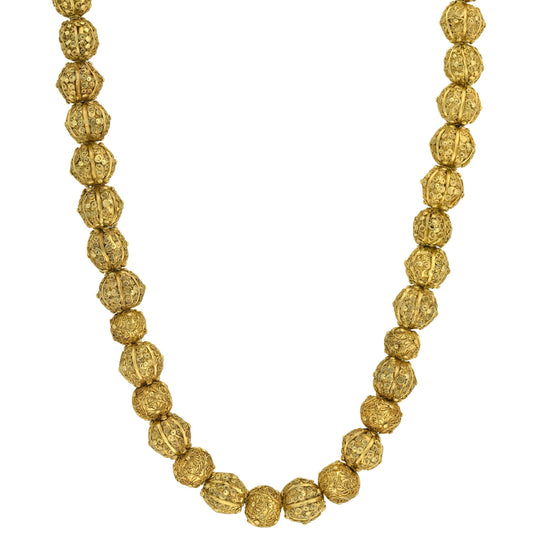Georgian Rare 22kt Hand Wrought + Ornate Wirework Bead Necklace 21.5