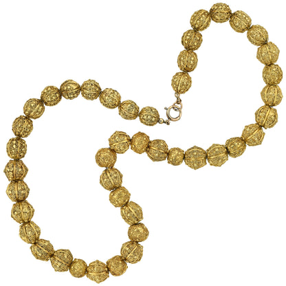 Georgian Rare 22kt Hand Wrought + Ornate Wirework Bead Necklace 21.5