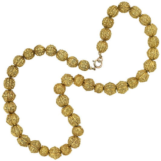 Georgian Rare 22kt Hand Wrought + Ornate Wirework Bead Necklace 21.5