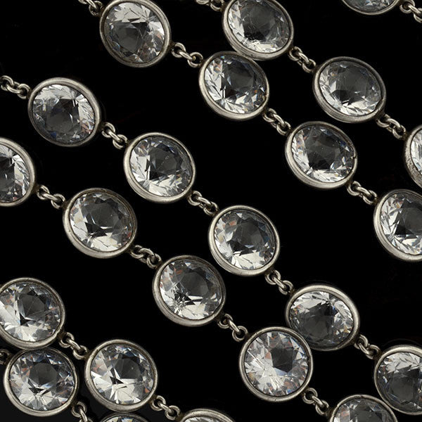 Late Art Deco Long Sterling & Large Crystal Necklace 50