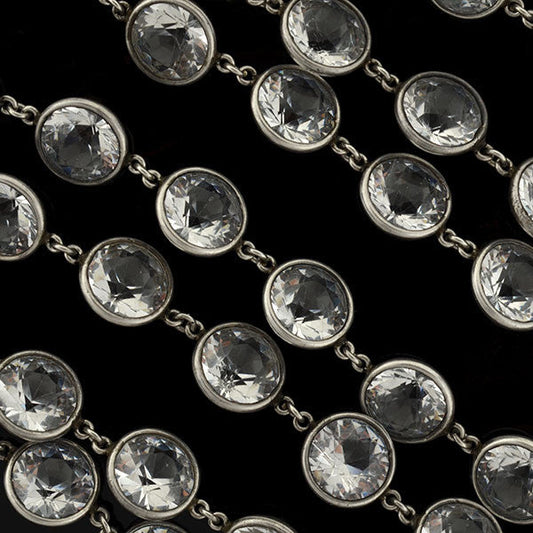 Late Art Deco Long Sterling & Large Crystal Necklace 50