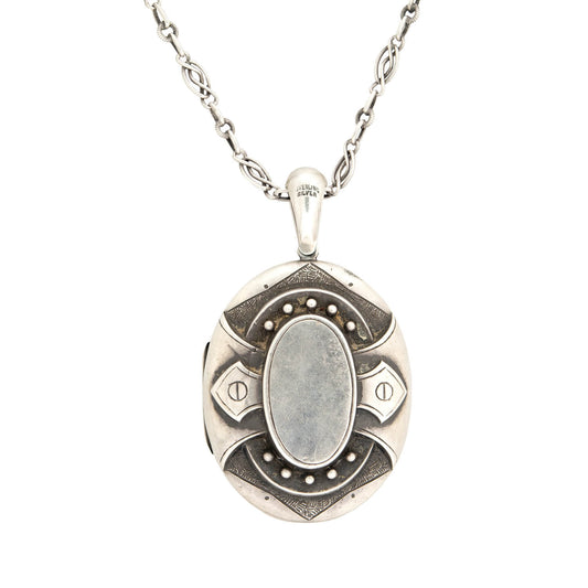 Victorian Sterling Silver Locket and 23 Twisted Link Chain Necklace
