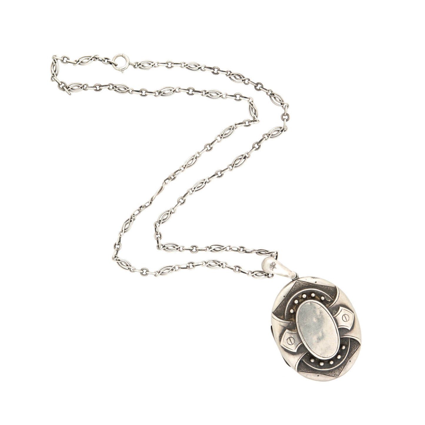 Victorian Sterling Silver Locket and 23 Twisted Link Chain Necklace