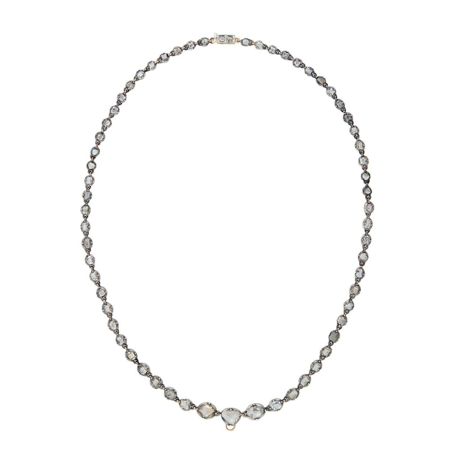 Georgian 15kt/Sterling Rose Cut + Table Cut Diamond Riviera Necklace 5ctw