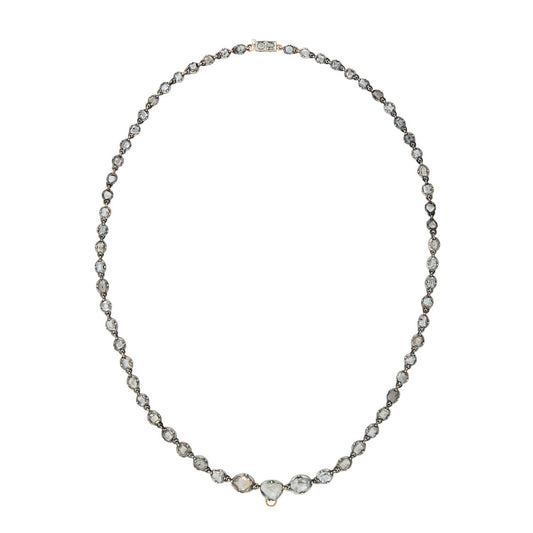 Georgian 15kt/Sterling Rose Cut + Table Cut Diamond Riviera Necklace 5ctw