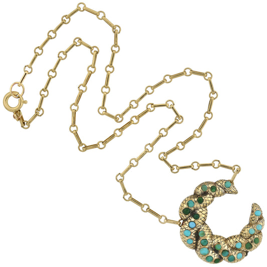 Victorian Sterling Gilt Turquoise Crescent Pendant Necklace 16