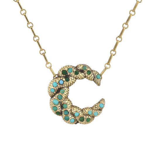 Victorian Sterling Gilt Turquoise Crescent Pendant Necklace 16