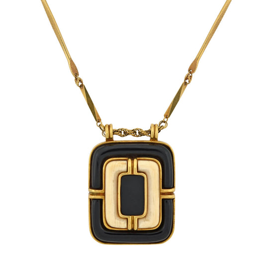 TIFFANY & Co. Vintage Large 18kt Onyx + Ivory Pendant Necklace 24.5