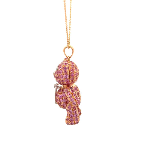 Pink Sapphire 18k Yellow Gold Teddy-Bear Pendant Chain
