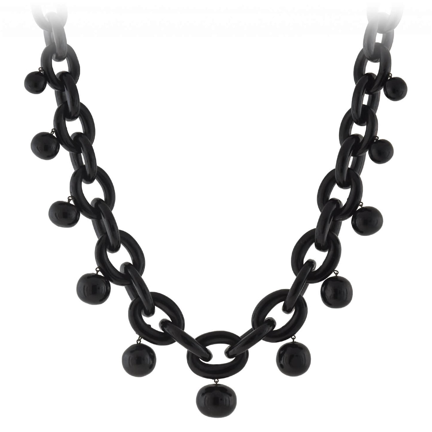 Victorian Jet Large Interlocking Link + Ball Festoon Adjustable Necklace 16+