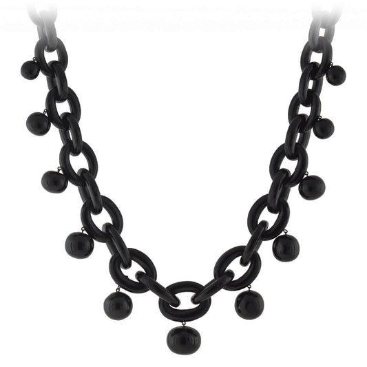 Victorian Jet Large Interlocking Link + Ball Festoon Adjustable Necklace 16+
