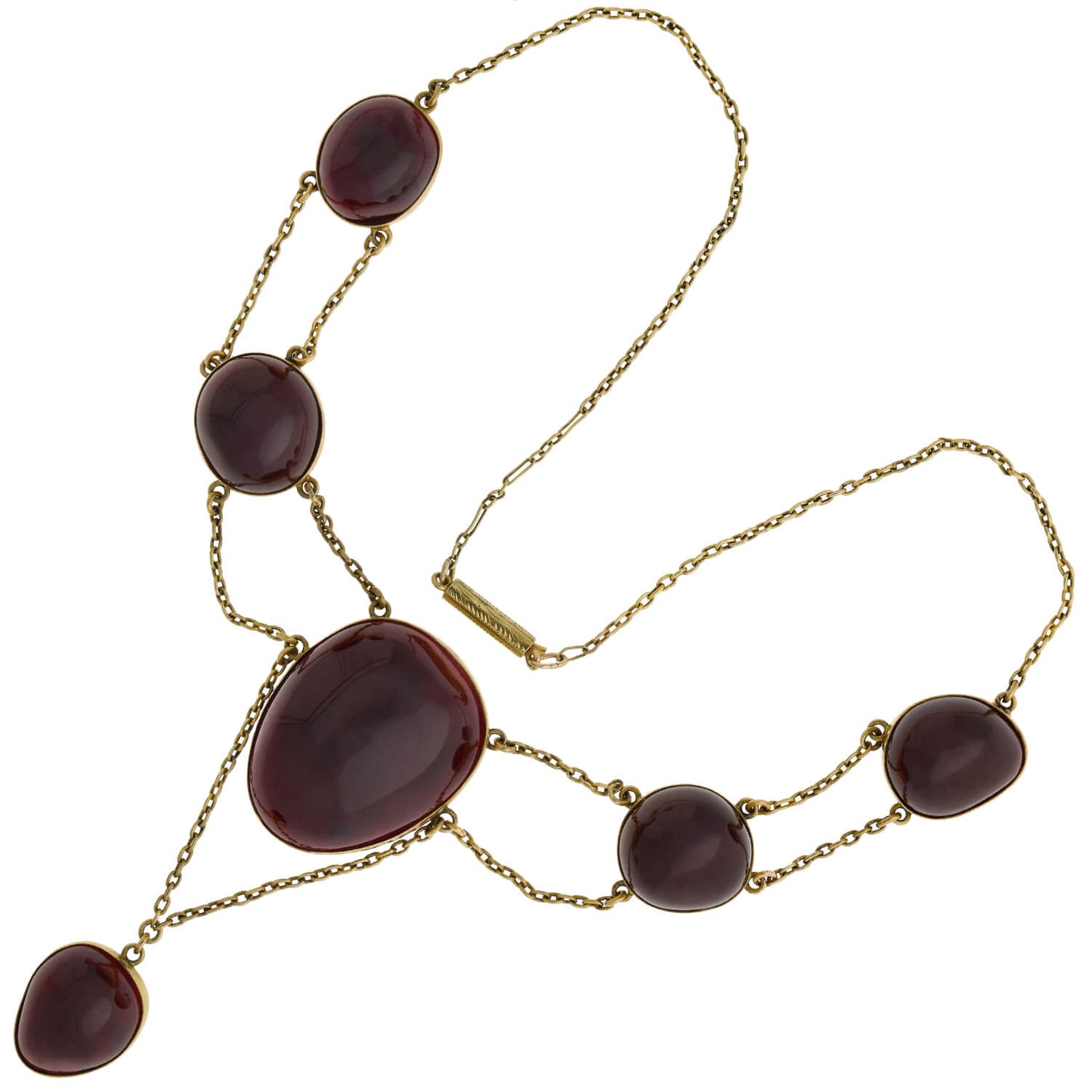 Victorian Dramatic 14kt Cabochon Garnet Festoon Necklace 15