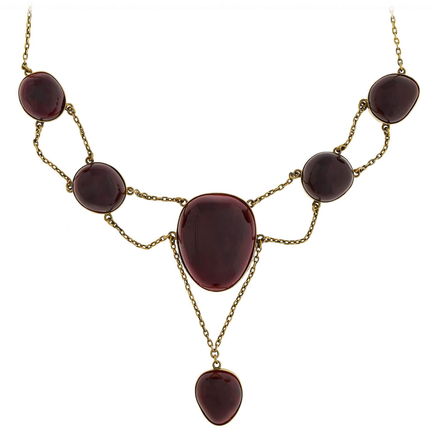Victorian Dramatic 14kt Cabochon Garnet Festoon Necklace 15