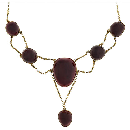 Victorian Dramatic 14kt Cabochon Garnet Festoon Necklace 15