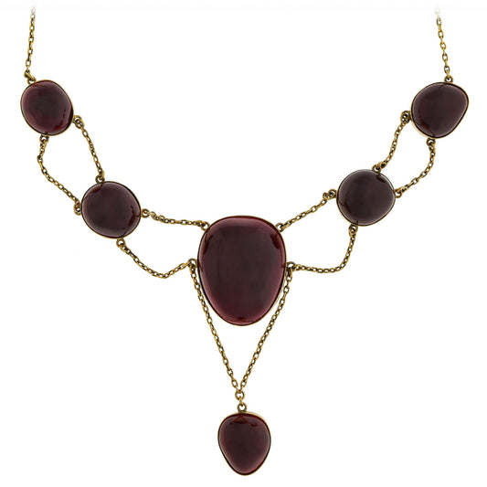 Victorian Dramatic 14kt Cabochon Garnet Festoon Necklace 15