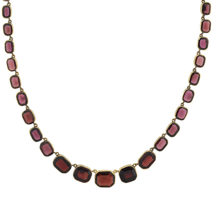Victorian 14kt Faceted Garnet Link Collar Necklace 15.5