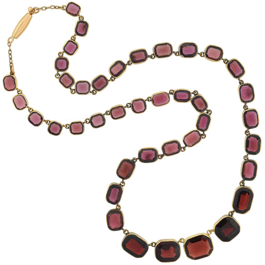 Victorian 14kt Faceted Garnet Link Collar Necklace 15.5